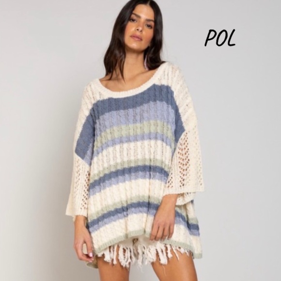 POL Sweaters - New! POL Cable Weaving Oversized 3/4 Sleeve Round Neck Multi Color Sweater Top